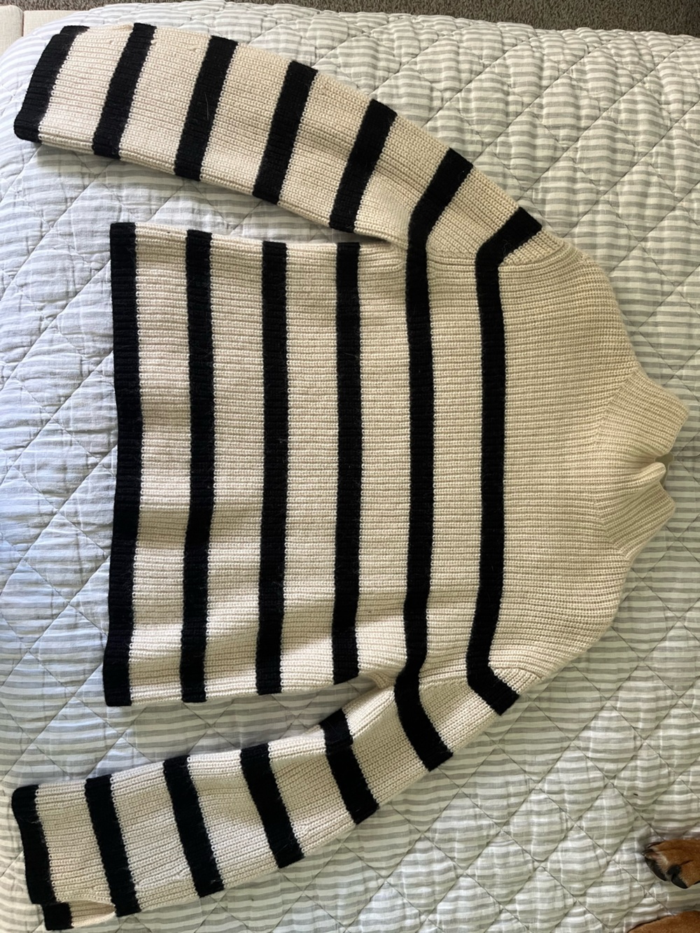 & Other Stories Black and Cream Striped Off-the-Shoulder Sweater